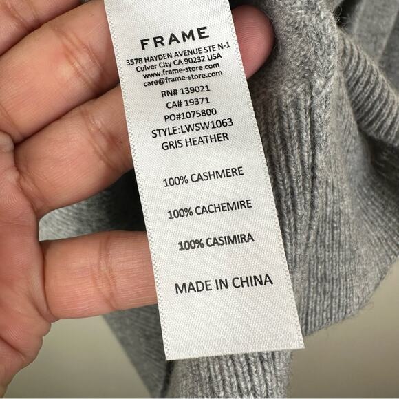 FRAME Cashmere Kennedy Sweater Womens Large Gris Heather Gray Flutter Sleeve - Picture 6 of 7